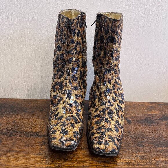 De Pasquale - Vecchietti Shoes - De Pasquale - Vecchietti Sequin Cheetah Print Ankle Boot Heels
